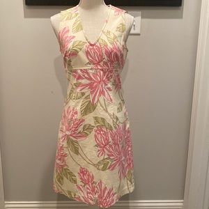 Tommy Hilfiger yellow w/pink flowers size 6 sheath knee length dress.